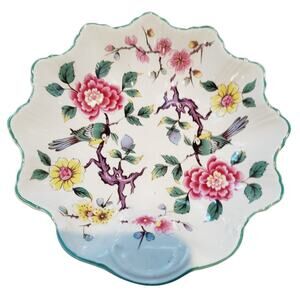 Vtg Old Foley James Kent Chinese Rose Shelf Trinket Dish Birds & Flower England